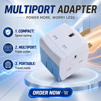 Adaptor Stopkontak UK 3 Lubang Dengan Pin UK 13A 250V~ 3250W Adaptor Perjalanan Colokan BS Dengan Tutup Pengaman dan Sakelar