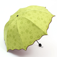 Parapluie publicitaire pliant en 3 sections, imprimé personnalisé motif fleurs changeantes aux couleurs de l'eau, protection UV, en pongee 190T, idéal pour cadeaux d'affaires