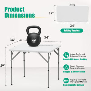 34'' Square <strong>Folding</strong> <strong>Card</strong> <strong>Table</strong> Fold-in-Half Portable Dining <strong>Table</strong> with Handle and Safety Lock Foldable Plastic Dining <strong>Table</strong> - Product Image 2