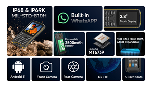 Ulefone Armor mini 5 4G โทรศัพท์มือถือแบบทนทาน 1+8GB 2500mAh หน้าจอสัมผัส 2.88 นิ้ว รองรับ 3 ซิม ระบบปฏิบัติการ Android 11 - Product Image 6