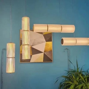 Lámpara colgante moderna de cristal con forma de cilindro largo, candelabro LED para comedor, dormitorio, iluminación de techo, acabado dorado - Product Image 3
