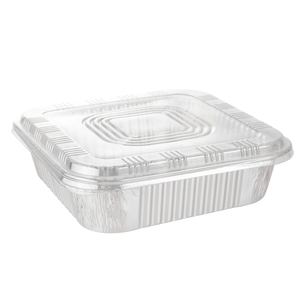 Disposable 700ml Aluminium Foil <b>Containers</b> with PET <b>Plastic</b> Lid Food Catering Tin Foil Tray - Product Image 3