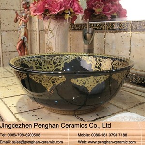Jingdezhen elegante nuovo Design porcellana sanitari bagno ceramica arte lavabo blu scuro e oro <span class=keywords><strong>piccolo</strong></span> lavabo a mano - Product Image 6
