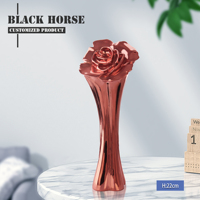 Ornement de rose en métal plaqué cuivre poli sur mesure, style trophée, fleurs décoratives, hauteur 220 mm, couleurs personnalisables