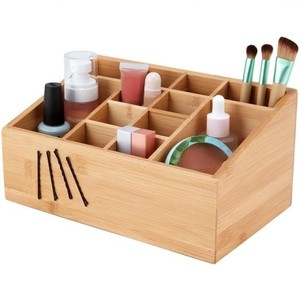 Boîte de rangement de bureau en bambou, rectangulaire, ouverte en dessus, avec compartiments pour cosmétiques et télécommandes - Product Image 2