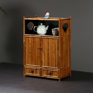 Xiangfei Bamboo Tea Cabinet Square Antique Storage Shelf For Tea Set Display Solid Wood Craft Product - Product Image 3