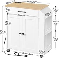 Chariot de cuisine multifonctionnel en bois noir personnalisé avec prise électrique, étagère à épices, roulettes, îlot de rangement pour salle à manger, vente en gros