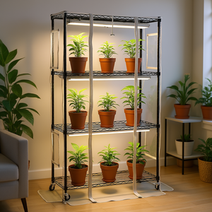 Support de plantes pour serre intérieure à 4 niveaux, étagère métallique de 59 pouces avec éclairage LED à spectre complet de 180 W, couvercle transparent, minuterie, hygromètre - Product Image 2