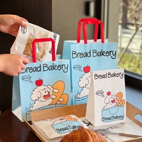 Tas Kertas Kraft Bentuk Anjing Kartun Food-grade, Kemasan Lengkap untuk Kue, Kue Panggang, Bawa Pulang, Toko Kue, Anjing Biru Kecil