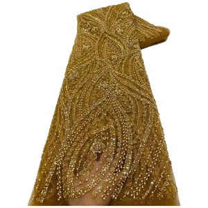 NI.AI gaun pernikahan anak perempuan, payet bermanik mewah jaring renda jala bordir kain renda dengan mutiara untuk perempuan - Product Image 1