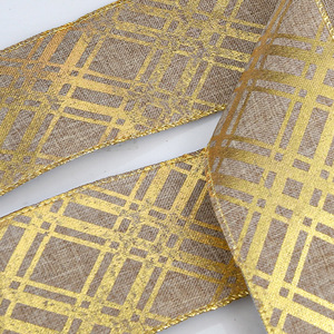 Ruban en faux jute à bordure filée, motif écossais doré, avec bordure cousue, pour couronnes de Noël, nœuds et décorations de maison pour les fêtes - Product Image 4