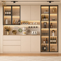 Buffet moderne de luxe sur mesure sans poignées, meuble de rangement pour salon avec porte vitrée et éclairage LED, armoire à vaisselle pour salle à manger, villa