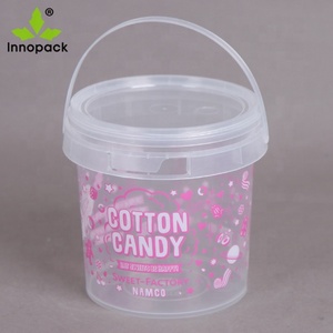 Small Clear / transparent 500ml / 1L plastic bucket with lid cookie food storage container