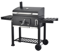Barbecue de jardin extérieur en gros, en acier inoxydable noir thermolaqué, sur chariot, sans fumée, à gaz, avec commande par bouton et hauteur réglable