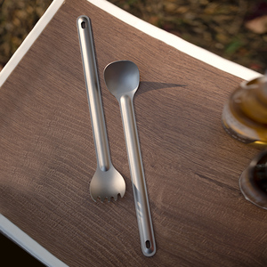 Juego de Cubiertos Tiartisan para Viajes, Escalada en Hielo, <span class=keywords><strong>Camping</strong></span>, con Mango Largo de Titanio, Cuchara y Tenedor - Product Image 6