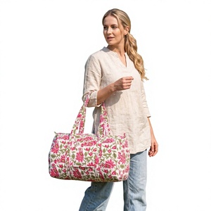 Handmade Quilted Cotton Duffle <b>Bag</b> <b>Large</b> Weekender Travel Block Printed Design Women's Overnight Hand High Quality Lightweight - Product Image 1