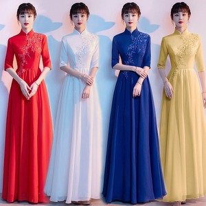 Women's Long Chinese Style Dress For Performance Banquet Evening Gown With 3D Decoration Polyester Fabric - Product Image 1