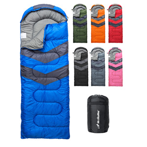 Sac de couchage individuel d'extérieur automne/hiver, style enveloppe, à capuche, pour adulte, 220 cm, en coton creux et 100 % polyester, pour camping et pique-niques - Product Image 1