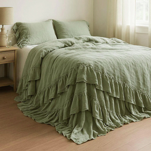 工厂定制家居酒店豪华100亚麻床上用品枕套羽绒被套带纽扣封口 - Product Image 2