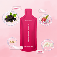 Boisson probiotique à la framboise avec fibres alimentaires, marque privée OEM, 30 ml, sans gras, complément de fruits et légumes, liquide traité thermiquement