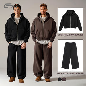 Conjunto Deportivo de 2 Piezas de Sudadera con Capucha y Pantalones de Chándal de Felpa para Hombre, Estilo Rompevientos Ancho y Holgado de Alta Calidad - Product Image 1