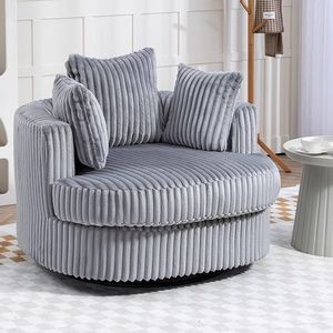 Fauteuil pivotant en velours côtelé crème avec rotation à 360 degrés pour salon, fauteuil individuel - Product Image 4