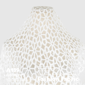 Mùa Hè Thiết Kế Mới Màu Trắng Sữa Mềm Hollow Nhung Sequins Thêu Vải Cho Váy Cưới Thiết Kế Quần Áo - Product Image 3