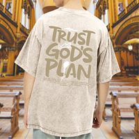 T-shirt chrétien pour homme FOXA, coupe classique, délavé à l'acide, manches courtes, respirant, avec motif graphique « Confiance au plan de Dieu, verset biblique » en jersey