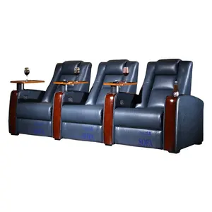 Can Be Customized Reclining Modern Sectional Blue Leather Armchair Cinema Sofa