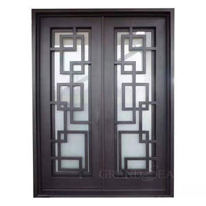 Portes d'entrée doubles en fer forgé de style français, modernes et luxueuses, avec vitres, pour villas - Product Image 1