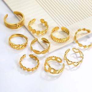 Fashion <b>Rings</b> Gold Color Open <b>Adjustable</b> Women's Jewelry Heart Shape Geometric Design Gift Occasion - Product Image 1