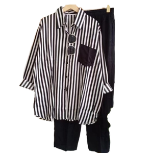 Ensemble décontracté deux pièces pour <span class=keywords><strong>femme</strong></span>, jupe et haut à manches longues, en tissu mélangé tissé à rayures, nouvelle collection été, tailles S-5XL - Product Image 6