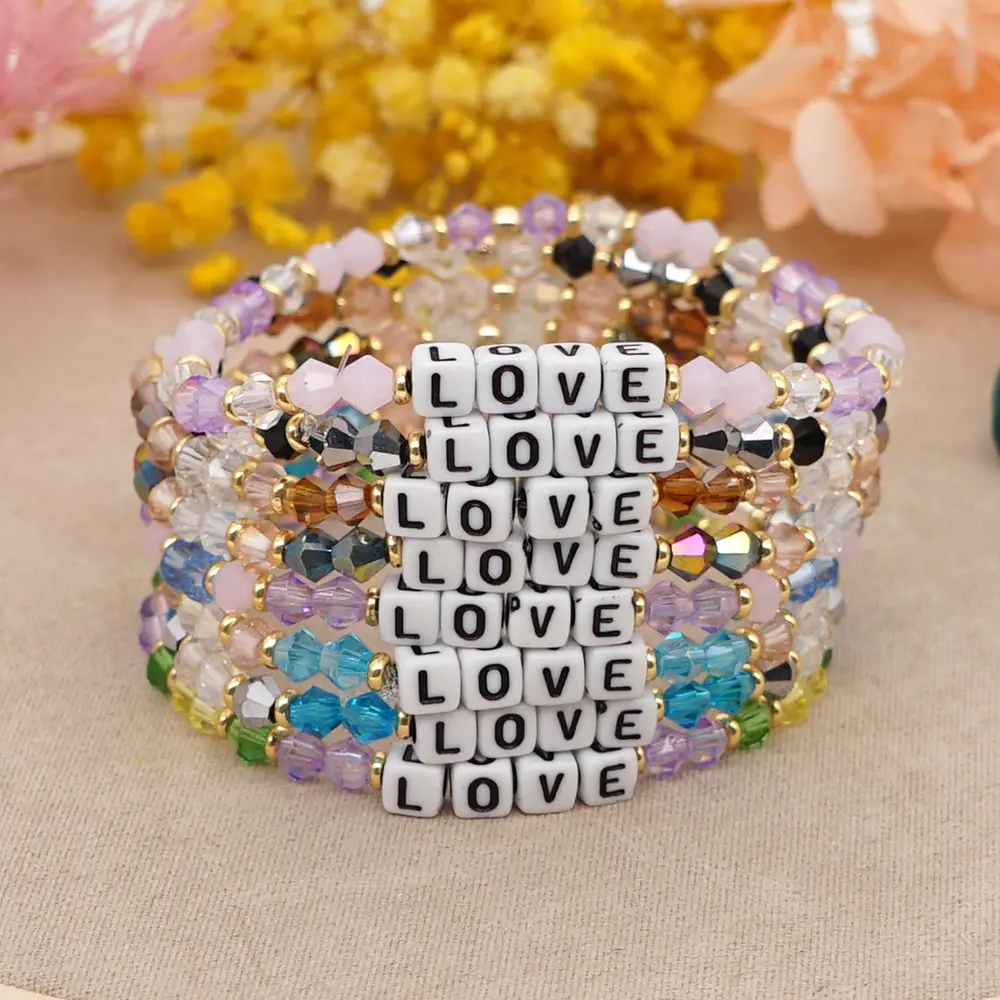 LOVE Heishi Surfer Nature Crystal Bracelet Colorful Beaded Bracelet Beaded Strand Handmade Pearls Beads Stretch Bracelet