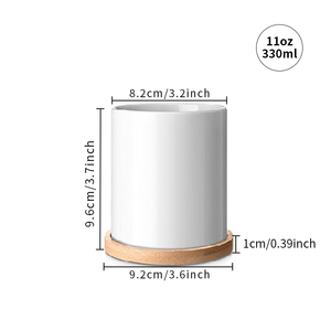 Pyd Cuộc Sống Mới Tùy Chỉnh 11Oz Gốm Vườn Trồng Nồi Với Cơ Sở Tre Thăng Hoa Bảng Gốm Trang Trí Mọng Nước Hoa Chậu - Product Image 3