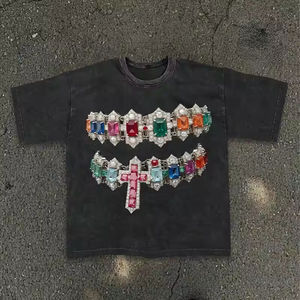 Maglietta cinese per abbigliamento Kafany in cotone da uomo personalizzata con motivo di strass in 3D con <span class=keywords><strong>stampa</strong></span> cinese - Product Image 1