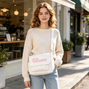 One-of-<b>a</b>-kind Custom Hand Embroidered Name <b>Letter</b> Pattern Nylon <b>Box</b> Messenger Bag Lightweight Spacious Single Strap Shoulder Bag - Product Image 5