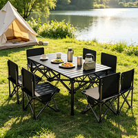 Table de camping pliante moderne à hauteur réglable, table de pique-nique portable pour l'extérieur, cadre en acier robuste, plage