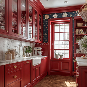 Credenze personalizzate moderne da <span class=keywords><strong>cucina</strong></span> e <span class=keywords><strong>tavolo</strong></span> da pranzo integrato a <span class=keywords><strong>parete</strong></span> con finitura laccata armadi in legno massiccio - Product Image 3