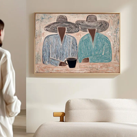 Peinture sur toile créative faite à la main, texture abstraite, portrait de groupe, art figuratif de cowboy, décoration murale, art occidental pour salon