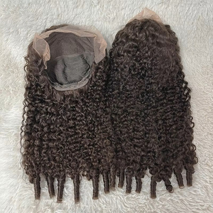 Parrucca in Capelli Umani <span class=keywords><strong>Ricci</strong></span> Marrone Cioccolato Birmano con Chiusura in Pizzo HD Trasparente 13x6 e 5x5 - Product Image 1