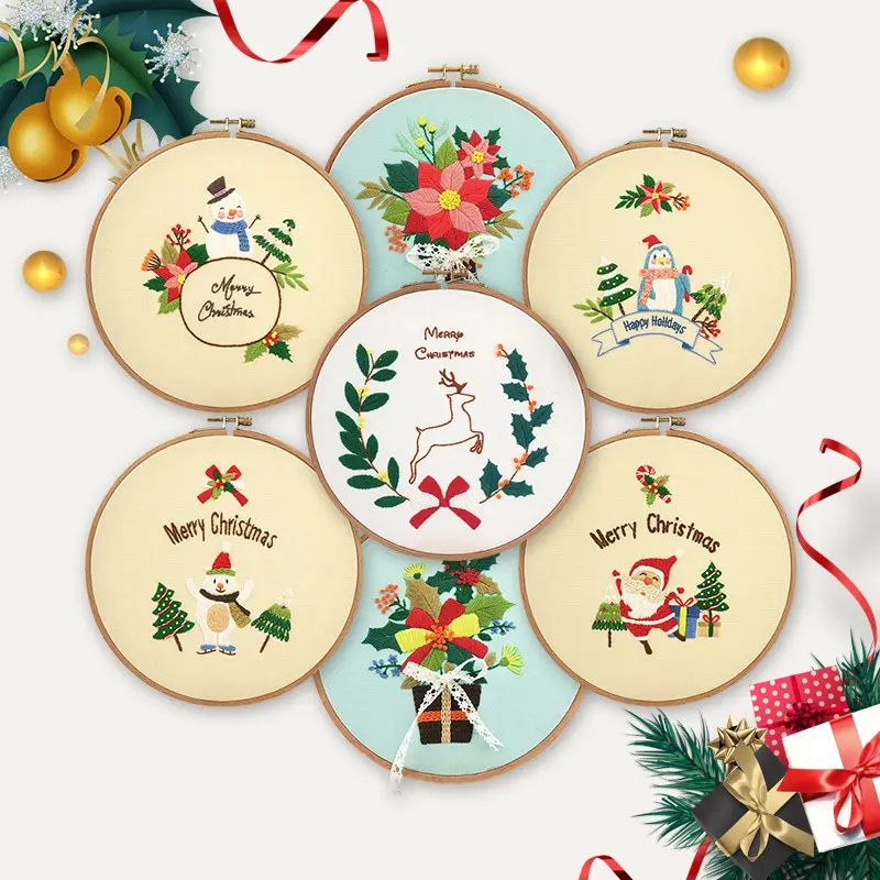 Weihnachts stickerei Kreuzstich-Kits DIY Weihnachts stickerei Schuppen Nähset mit Stickrahmen Hand genähte Dekor Ornament