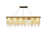 Lustre rectangulaire en cristal pour restaurant, suspension LED, design minimaliste de luxe, pour salle à manger, comptoir de bar, avec pampilles en acier inoxydable