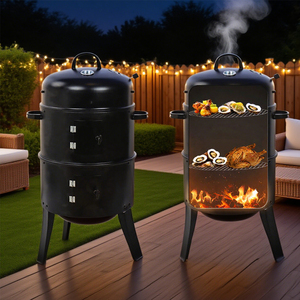 Barbecue moderne au charbon <span class=keywords><strong>de</strong></span> bois - Fumoir rond <span class=keywords><strong>de</strong></span> style baril - Four à fumage lent pour viandes fumées à la américaine - Utilisation en plein air et en camping - Product Image 3