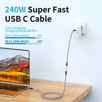 Câble USB Type C en nylon tressé, 90 degrés, 240W, charge rapide, transfert de données 10 Gbps, 3.1 Type C mâle vers femelle, câble d'extension USB