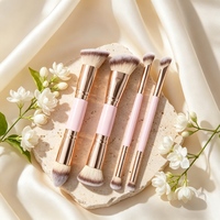 Ensemble de pinceaux de maquillage OEM ODM 4/5 pièces, double embout, poils synthétiques doux, multifonctionnels, pour fond de teint, blush, anticernes, fard à paupières, visage