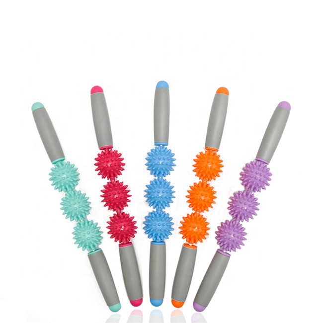 Новинка, массажная палочка для йоги и похудения, инструмент для расслабления мышц, многофункциональная Массажная палочка для йоги с шариками Ежика 3/5