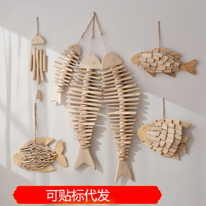 Wooden Fish Wall Hanging Decoration Pine Irregular Shape Home <b>Decor</b> Mediterranean Style Multi Piece Package - Product Image 5