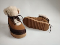Bottes d'hiver à lacets pour femmes, en daim et velours côtelé, avec bordure en peau de mouton, doublure en fausse fourrure, plateforme, pour l'extérieur