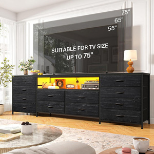 黒のリビングルーム家具テレビスタンドテレビキャビネットエンターテインメントセンター12引き出し付き - Product Image 4