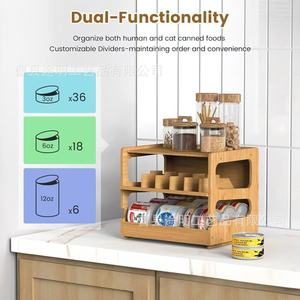 Bamboo Can Organizer Rack Stackable Kitchen Storage <b>Shelf</b> With Divider For Canned Food <b>Desktop</b> Use - Product Image 4